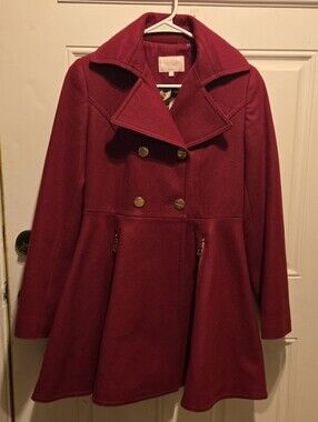 Laundry by Shelli Segal Burgundy Red Wool Fit & Flare Peplum Coat